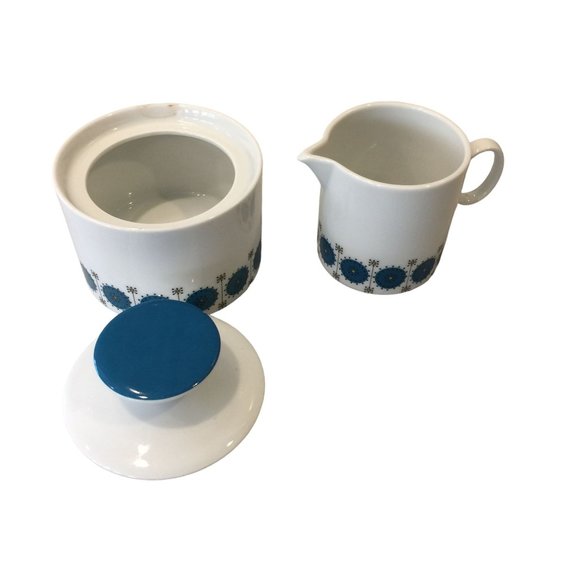 Thomas Germany Medallion Emerald Vintage Sugar Bowl and Creamer White Teal-AS IS - Picture 2 of 7